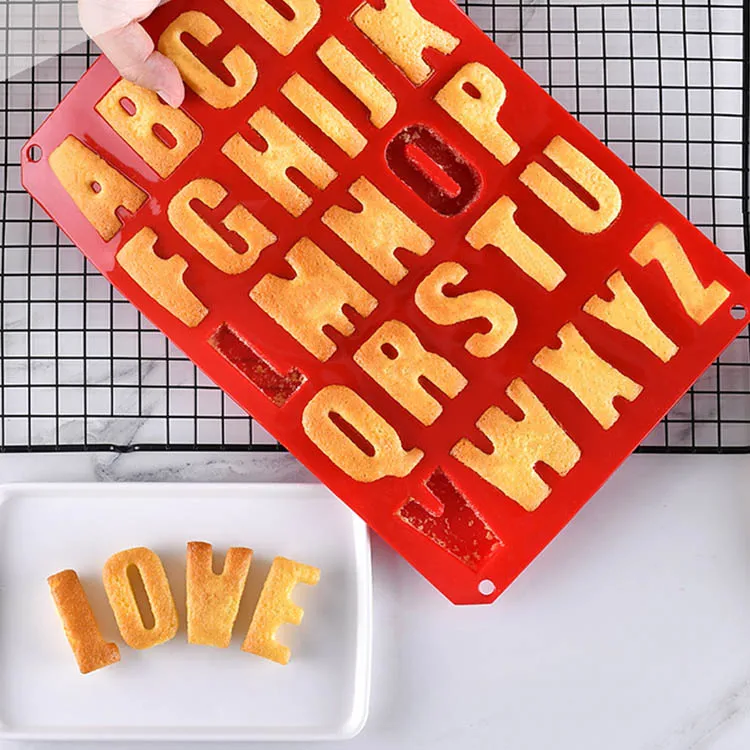 

Food grade non-stick Silicone Cake Mold 26 Cavity English Alphabet Chocolate Mold Set, Custom color