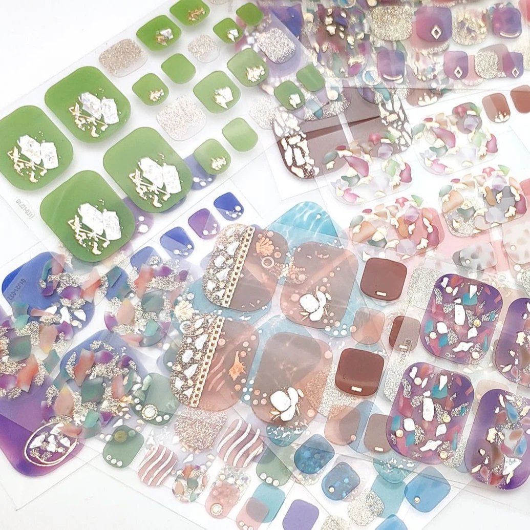 

Wholesale Glitter Powder Foot False Nails Toenail Tablets Stickers Tips Bling Nail Art tips, As picture