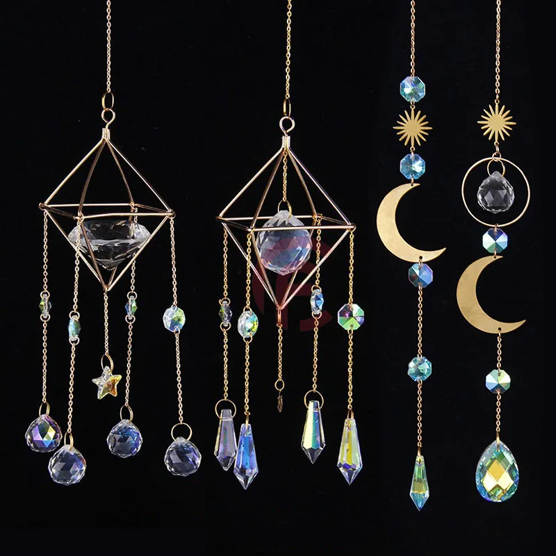 

Crystal Natural stone sun catcher wind chimes hanging for home garden decor crystal hanging ornament crafts