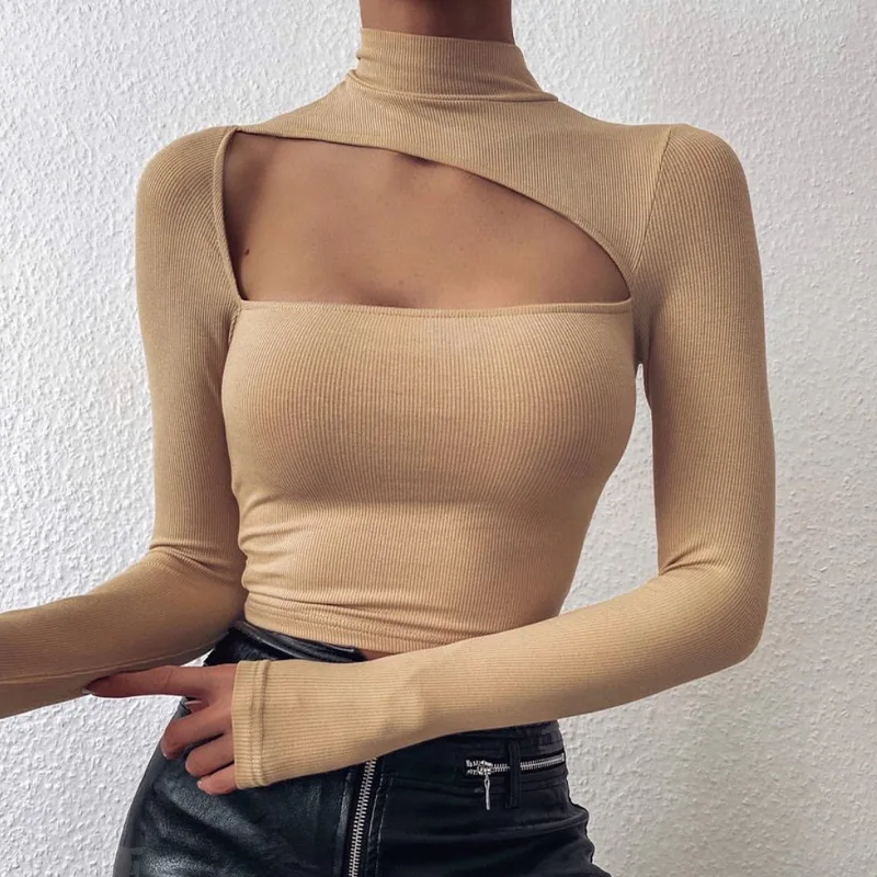 

Women 2020 Sexy Hollow Knitted Long Sleeve Crop Tops Causal T-shirts, Avaliable