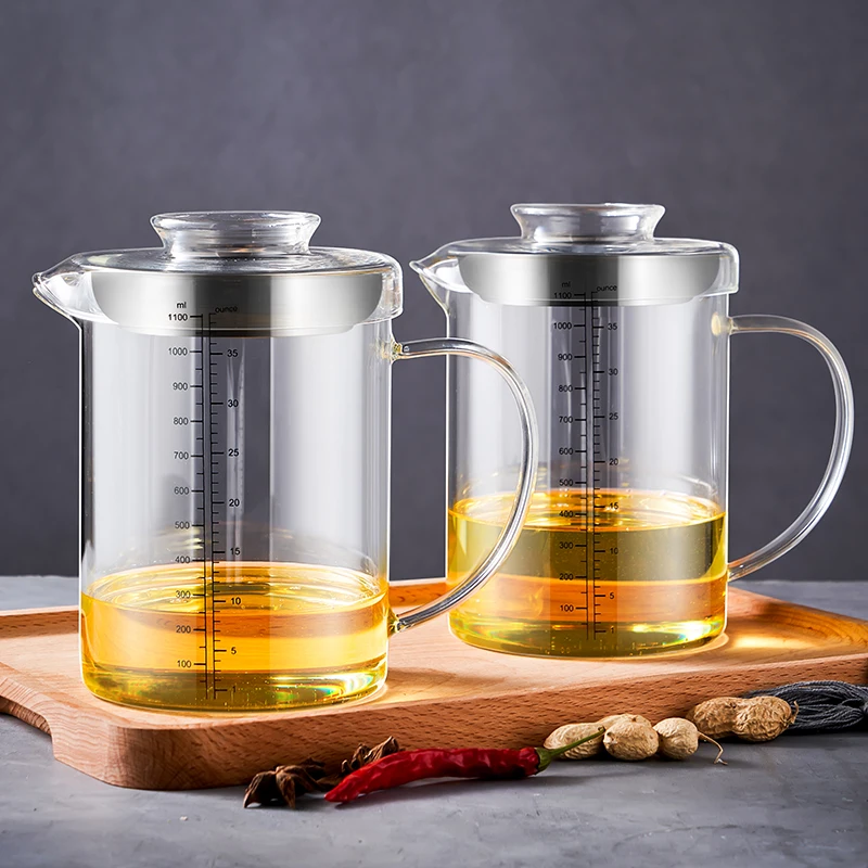 

Kitchen Residue Filter Oil Can Large-capacity glass Pour Oil Bottle Japanese Style Oil Can With Lid