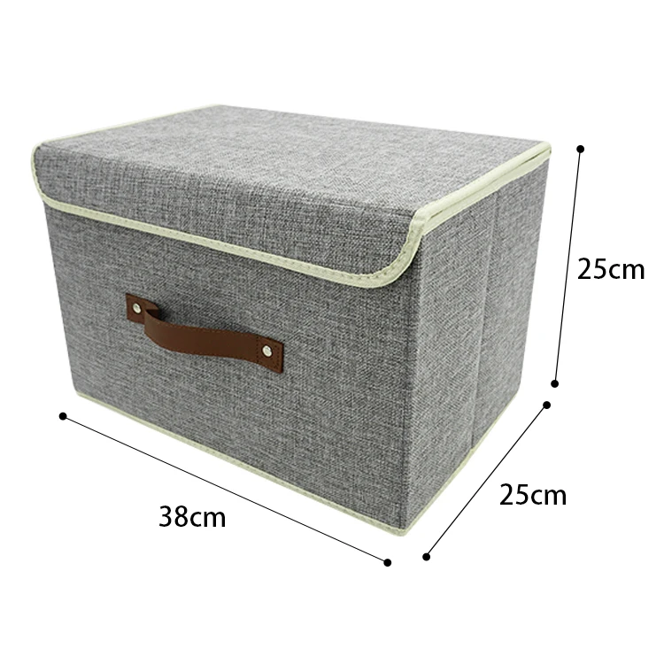 

Foldable Durable Cotton and Linen Storage Box with Lid and Waterproof lining, Grey, customized