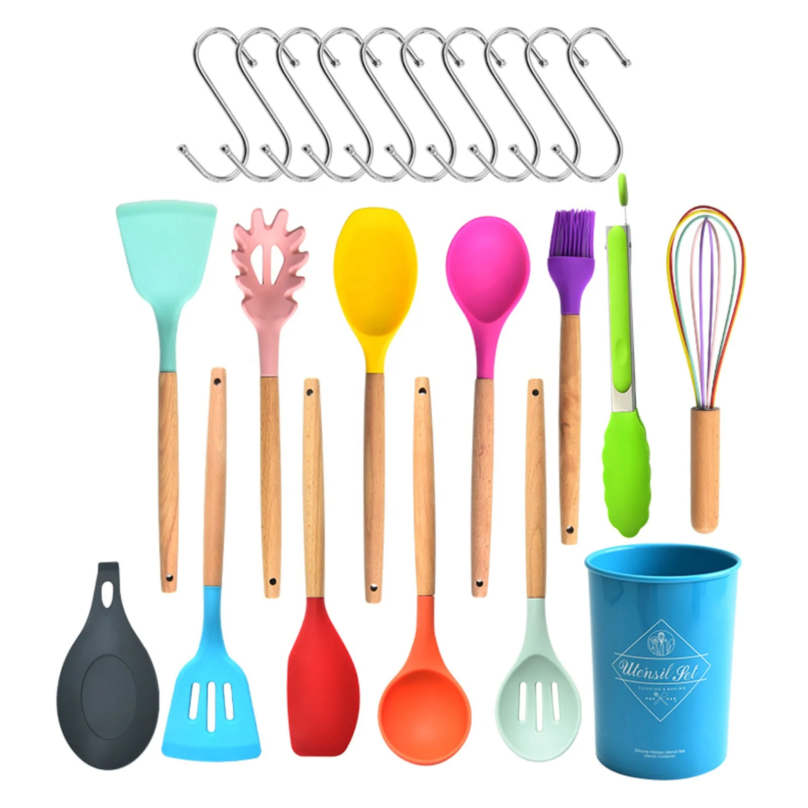 

23pcs Silicone Kitchen Tools Convenient Utensil Cooking Kit For Soup Pan Steak, Colorful