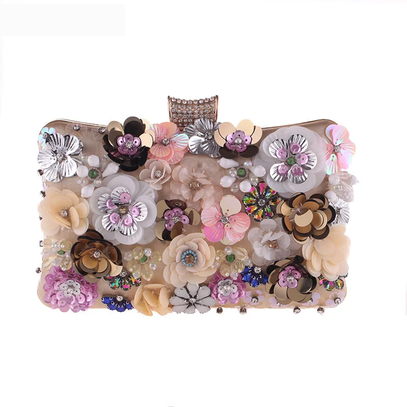 

Handmade Style Flower Women Clutch Party Fashion Lady Evening Bags Plastic Diamonds Metal Golden Handbags