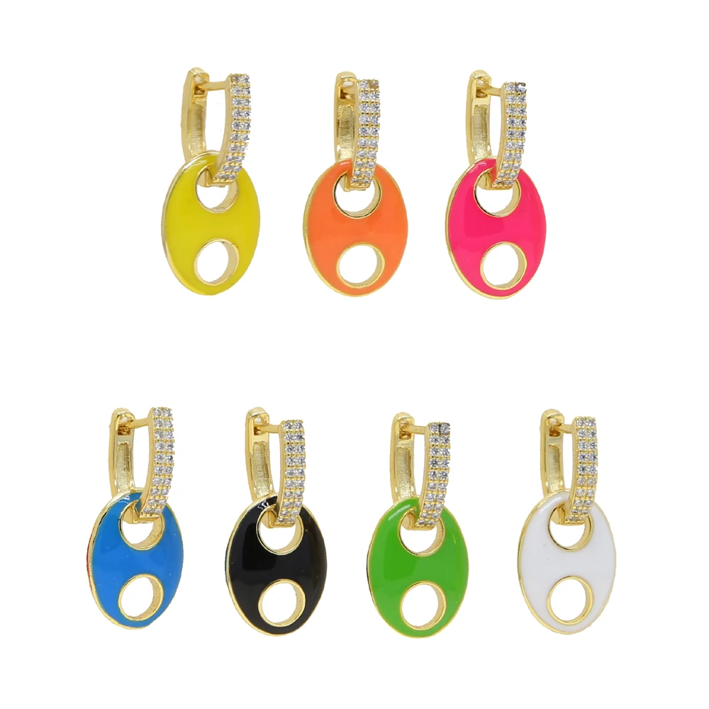 

2021 hot selling candy colorful girl women jewelry Neon enamel coffee beads charm hoop earring, Picture