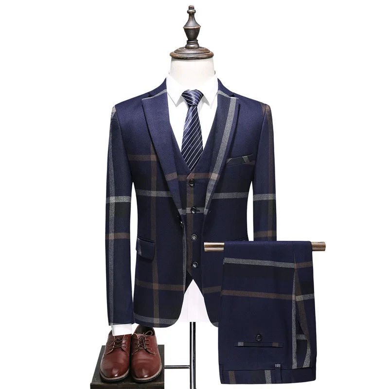 

High Quality Plaid 3 Pieces Ready To Ship In Stock Men Suits Wedding Suit