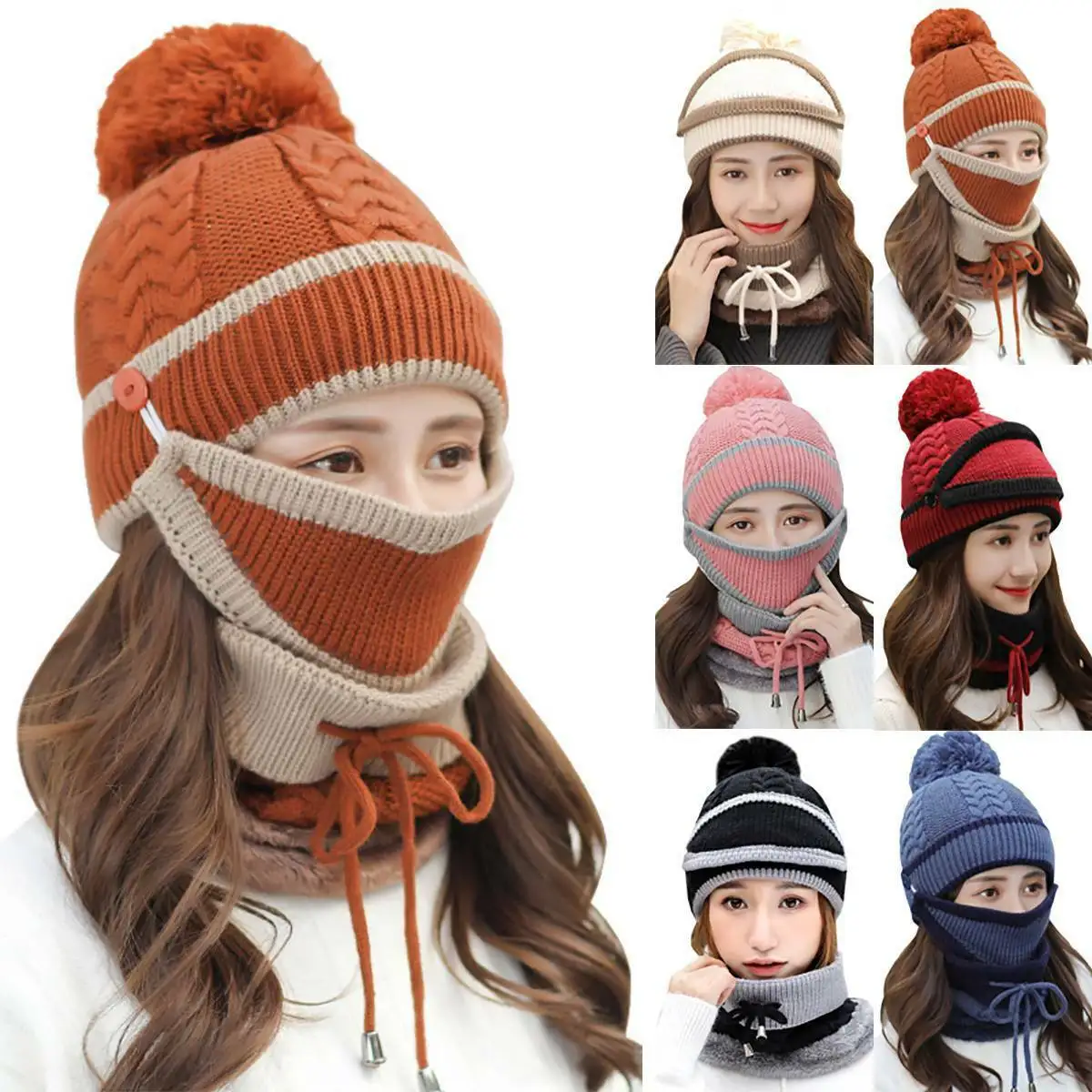 

Q592 Women Winter Infinity Scarf Hat Set Fleece Lined Knitted Neck Warmer Beanie Skull Caps Warm Winter Hats