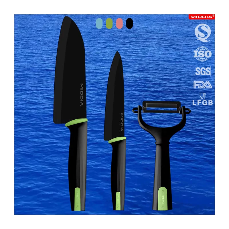 MIDDIA Black Chef Knife Set 3-Piece Zirconia Ceramic Fruit & Peeler with Plastic Handle Factory Price Kitchenware