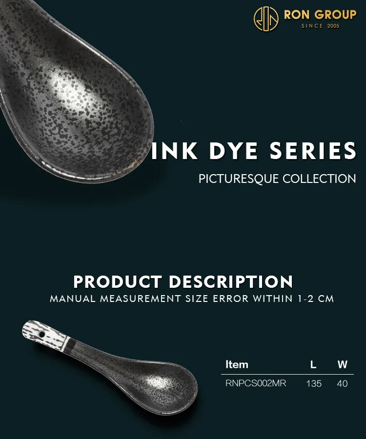 Factory Price Custom High Quality Porcelain coffee tea dinner spoons Restaurant black japanese style soup ramen ceramic spoon