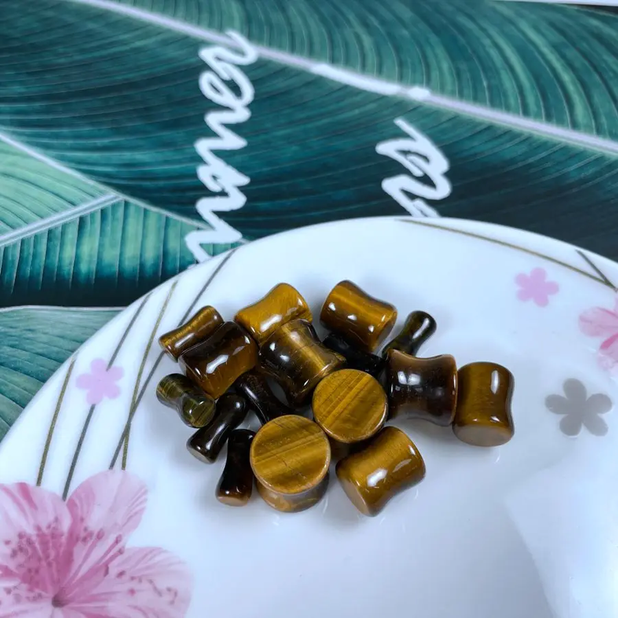 

Ear Expander Ear Piercing Tiger Eye Stone Double Flared Plug Saddle Plug Ear Expander Body Piercing Jewelry