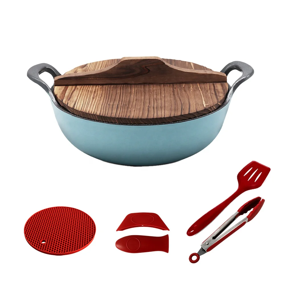 

New design healthy cast iron color enamel cookware non stick ceramic casserole with lid, Blue