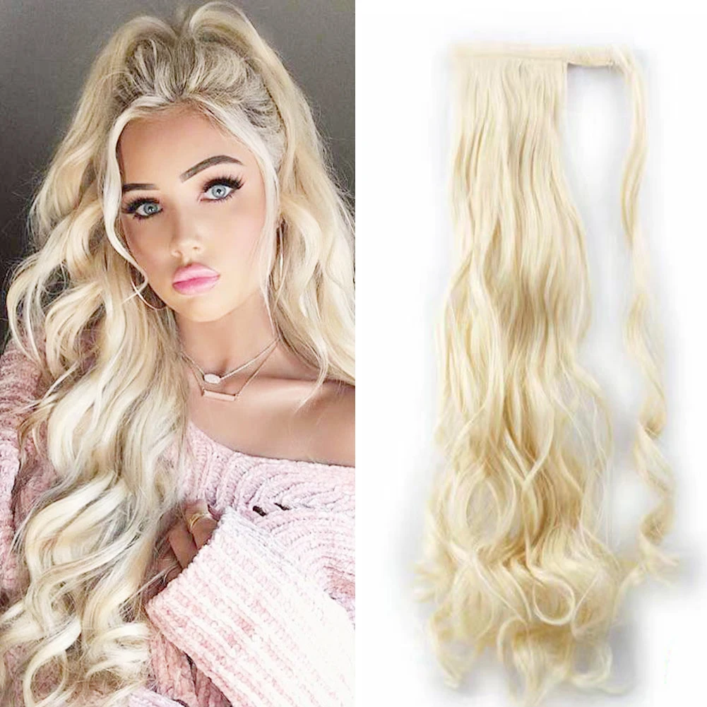 

Sunny Human Hair Dark Ash highlighted medium blonde curly ponytail extension