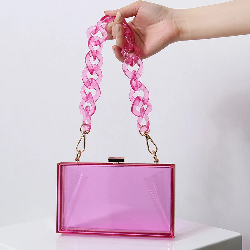 

Women Acrylic Clear Purse Cute Transparent handbags and purses See Through Evening Clutch tote ladies hand bags with chain, Red, clear, black, purple,blue, yellow, orange