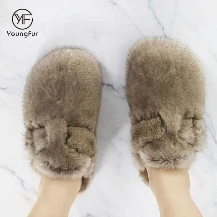 

2021 Hot Sale Denmark Import Mink Fur Slipper Women Winter Soft Flat Closed Slippers Warm Winter Shoes, Customized color