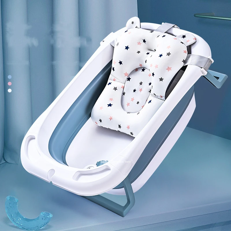 

Baby Shower Bath Tub With Soft Pillow Non-Slip Mat Newborn Safety Security Bath Support Plastic Baby Foldable Bathtub, Pink,blue
