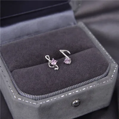 

Valentine's Day Gift Geometric Pink CZ Notes Earrings S925 Sterling Silver Bling Zircon Music Notes Stud Earrings For Girlfriend