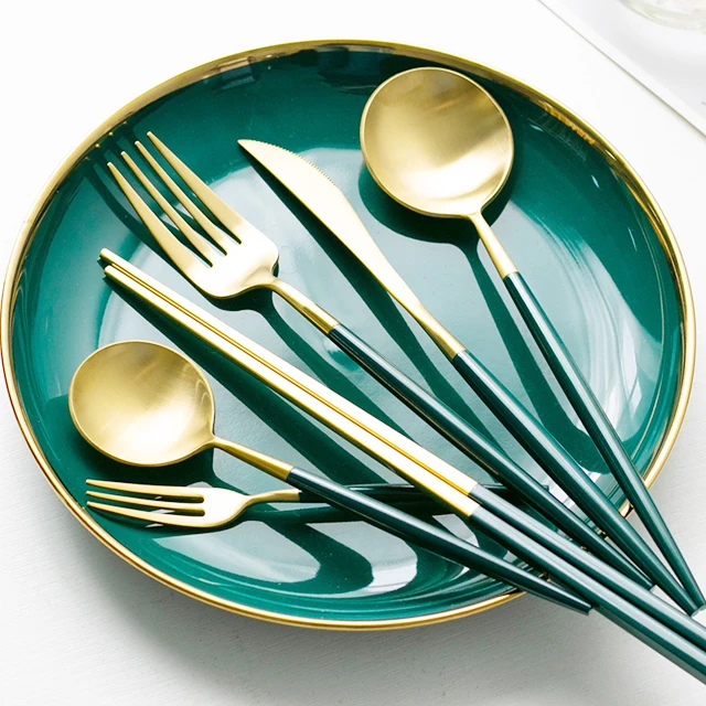 

Luxury Gold Plated Cutlery Set Stainless Steel Cutlery Sanding Polish Gold Flatware Set, Mix color