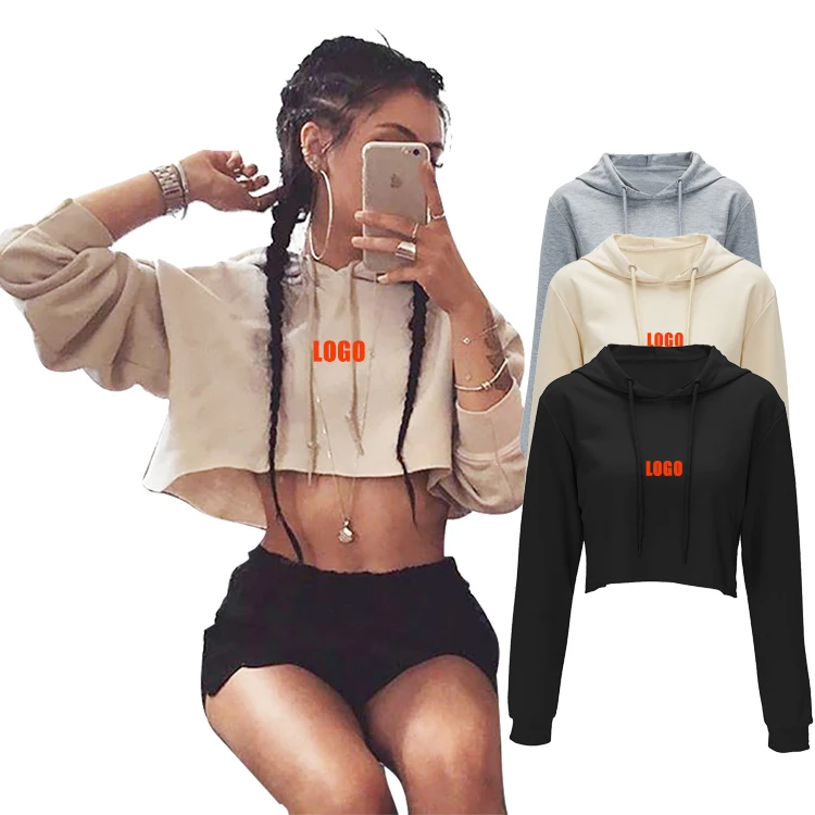 

OEM Service Black Workout Hooded Long Sleeve Womens Crop Top, As shown