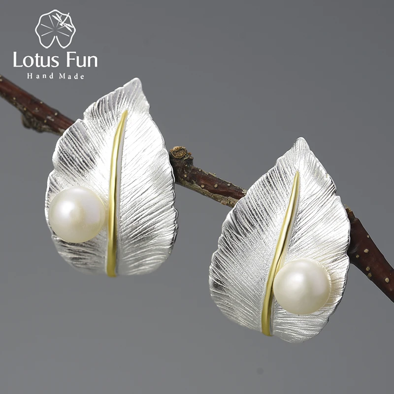 

Vintage Natural Freshwater Pearl 18K Gold Plated 925 Sterling Silver Leaf Handmade Shape Earrings For Women Engagement