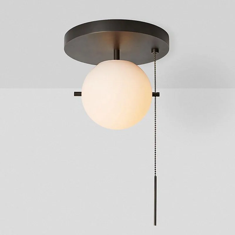 Modern Designer Pull Chain Ceiling Light Globe Glass Shade Semi Flush