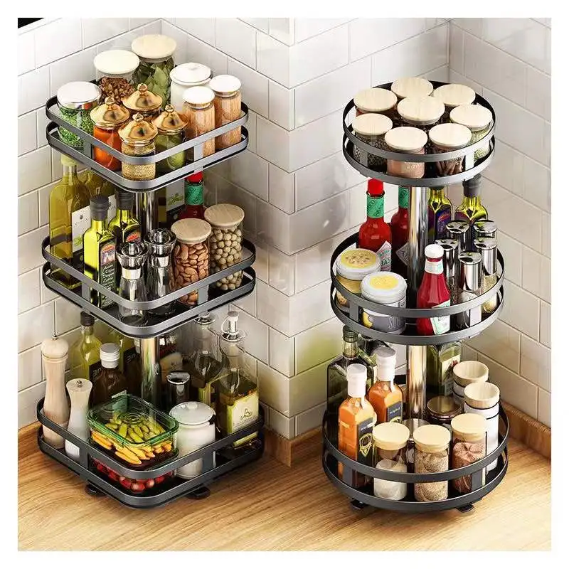 

High Quality Hot selling spice storage holders Kitchen racks multi layer, Black