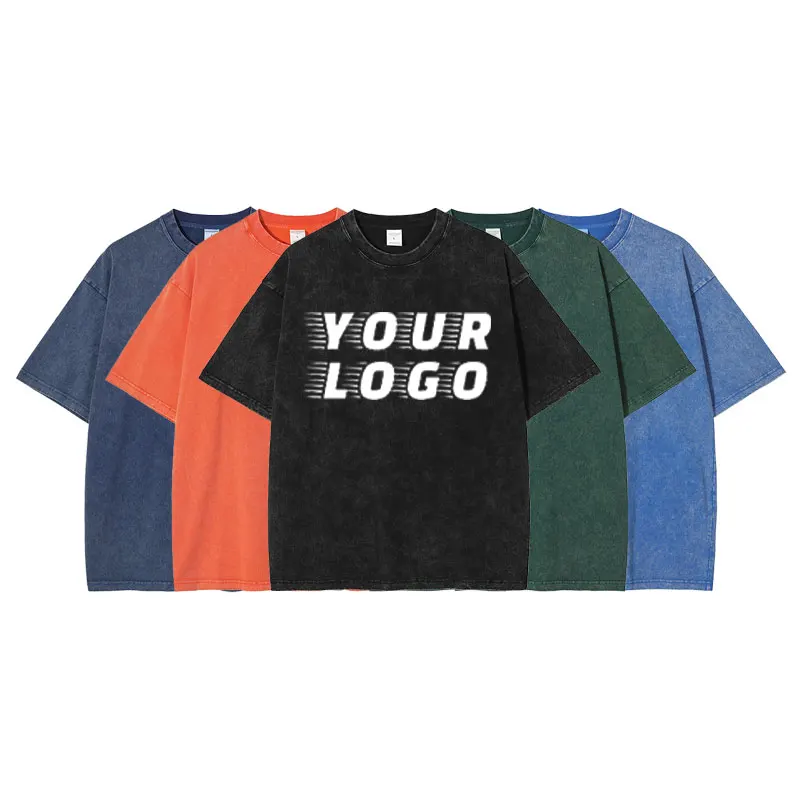 High Quality Acid Washed Men's T-Shirts Custom Logo Plus Size Vintage T Shirts 100%Cotton Drop Shoulder Acid Washed Tee