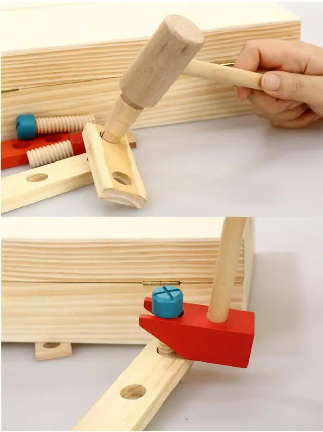 木制教育儿童工具柜玩房子倒地玩具套装