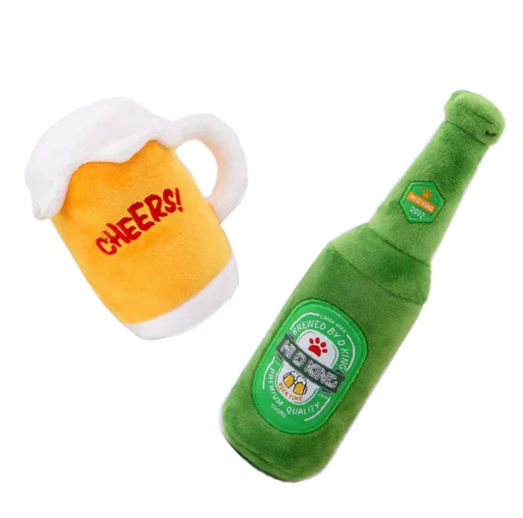 

Amazon Hot Selling Plush Toy Pet Beer Beer Cup Dog Plush Squeaky Bite Chewing Toy