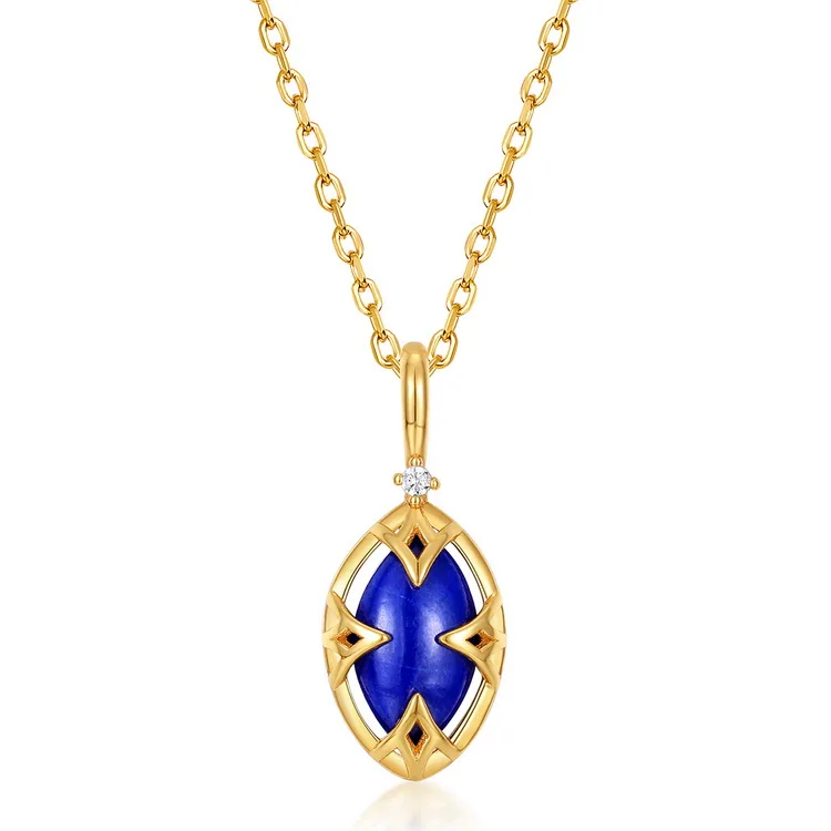 

Popular Design Marquise Lapis Lazuli Crystal Blue Gemstone S925 Pendant Long Necklace