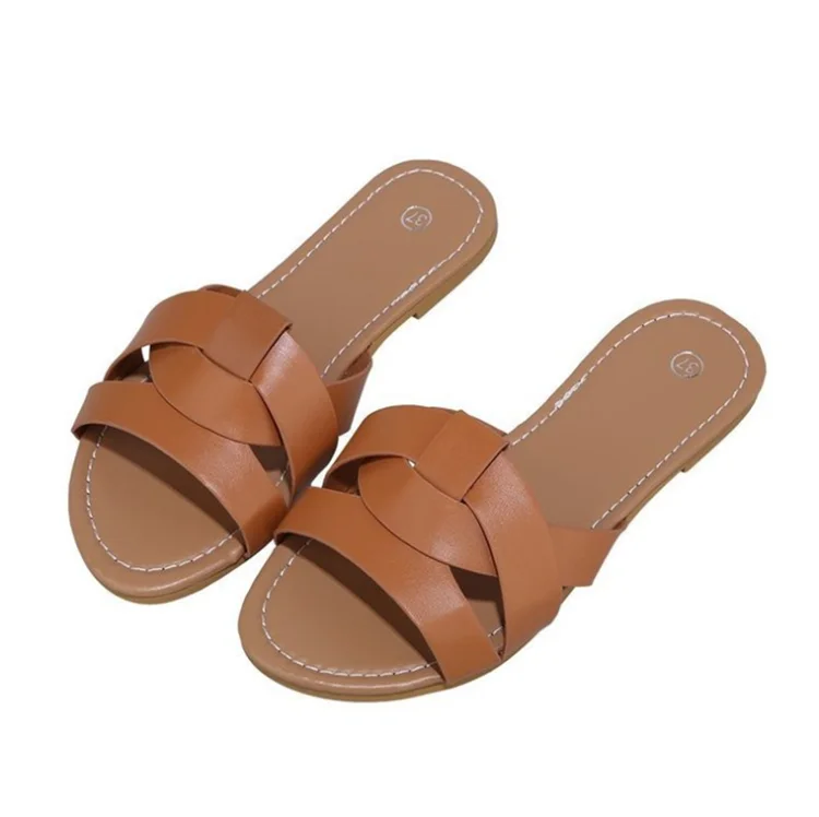 

Summer 2021 new flat - bottomed slippers for ladies, White, black, dark brown