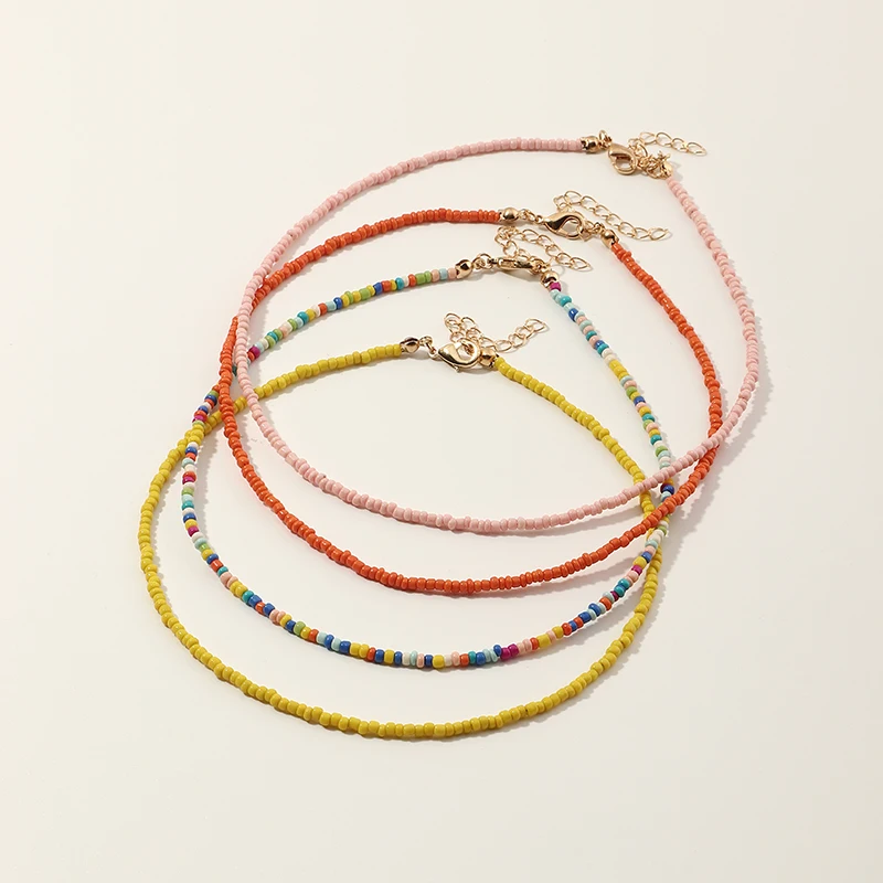 

Wholesale 4pcs/set Bohemia Handmade Colourful Beads Choker Necklace Set Cheap Resin Beads Chain Jewelry for Women Girl