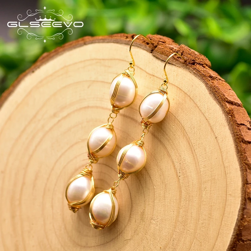

LSEEVO Handmade Natural Fresh Water Pearl Long Pendant Earrings For Women Girl Korean Jewelry Pendientes Mujer Moda 2019 GE0810