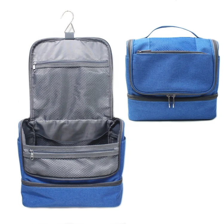 

Wholesale Travel Hanging Toilet Double Zipper Printed Polyester Toiletry Bags with Cooler Compartment, Blue, customized color