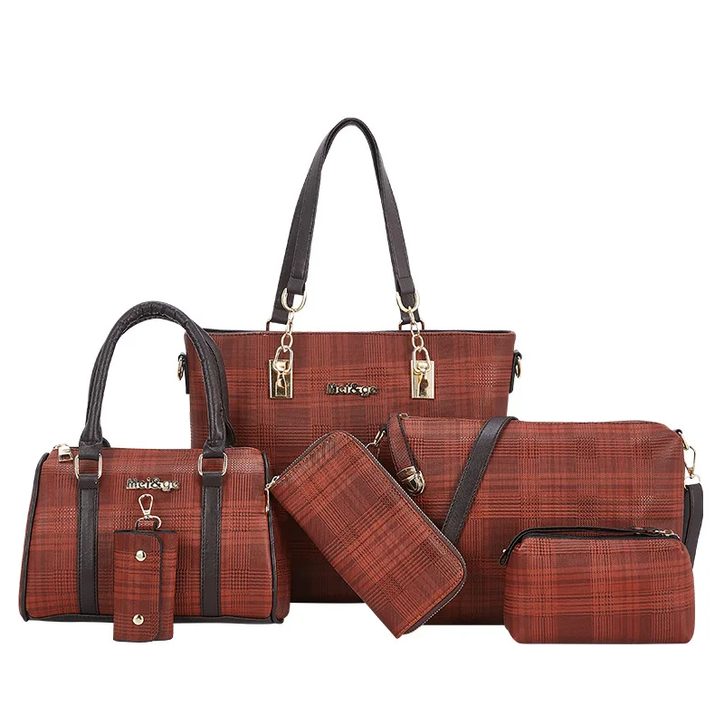 

Luxury criss-cross printing ladies 6 pcs handbag set the most popular design