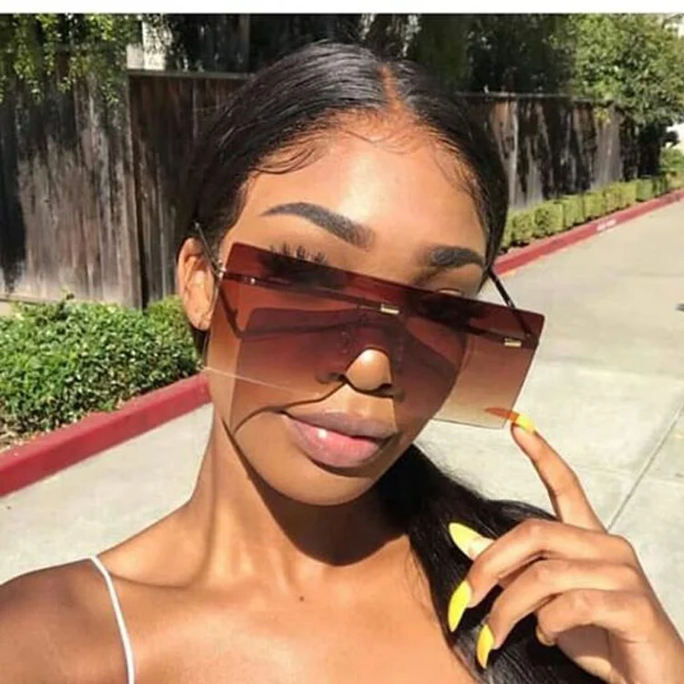 

DOISYER 2021 New Fashion Metal Frame One Piece Ocean Lens Oversize Sun Glasses Square Shades Rimless Sunglasses Women