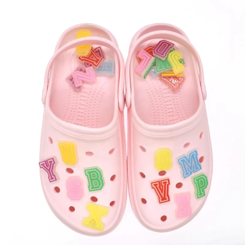 

37pcs/set Light up Clog Shoe Jibit Charms Glow In The Dark PVC English Letter Shoe Accessory, Customized