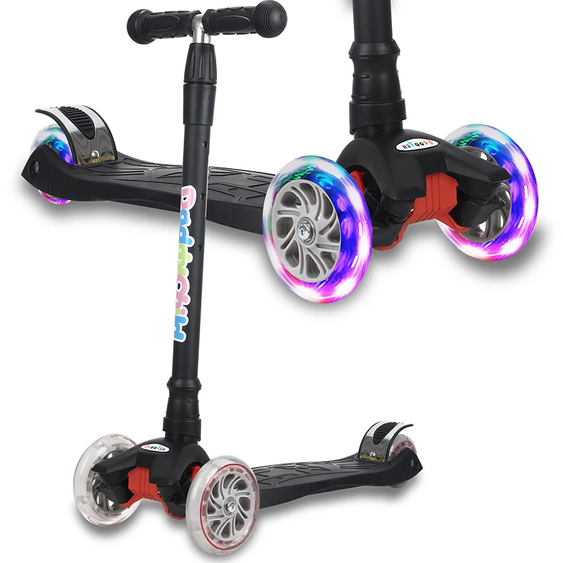 

3 wheel height adjustable Foldable Assemble Free Smooth Riding Lean to Steer Kick Scooter With Flashing PU Wheel