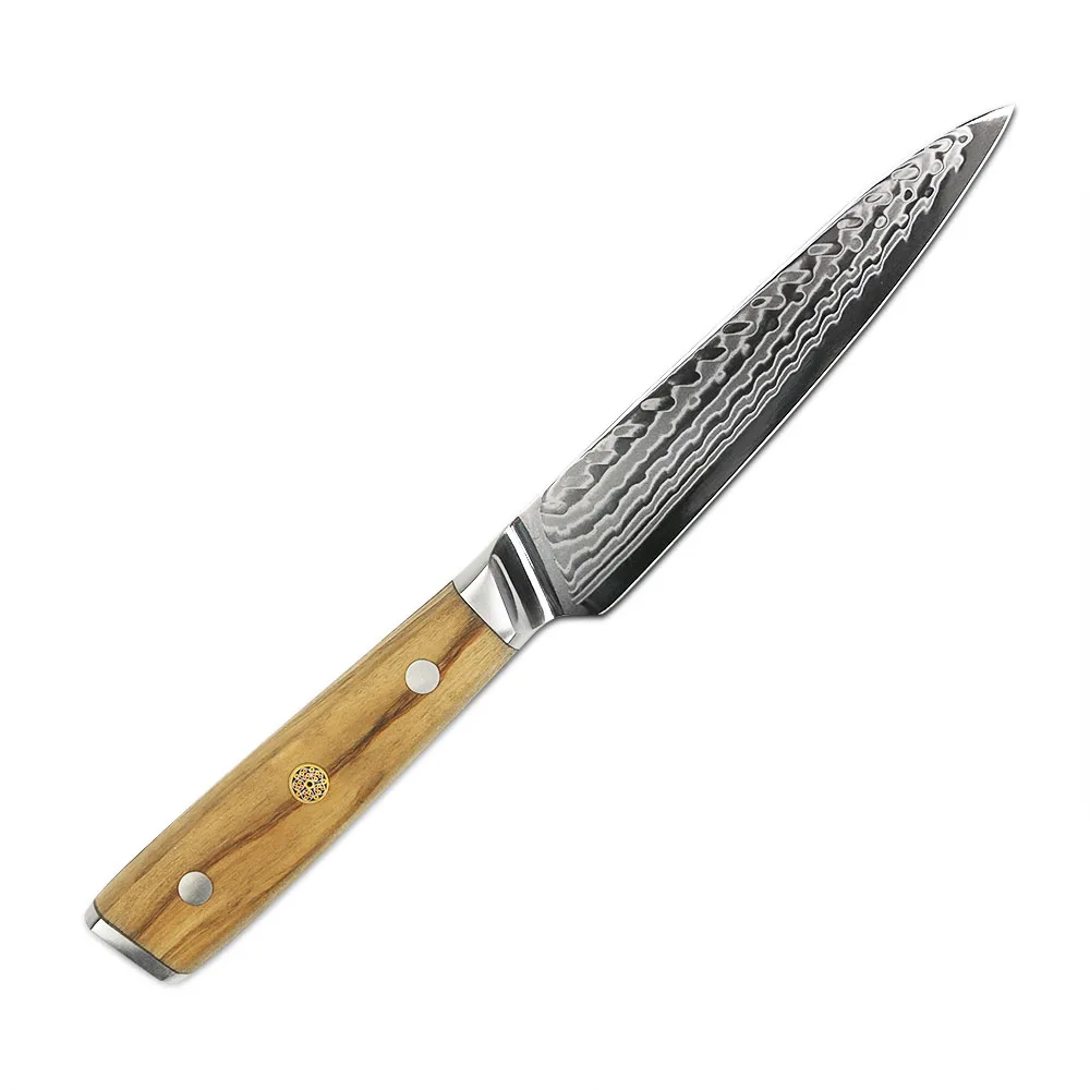 

Amber 5 inch Alligator Pattern Damascus Steel Utility Fruit Knife with Olive Wood Handle