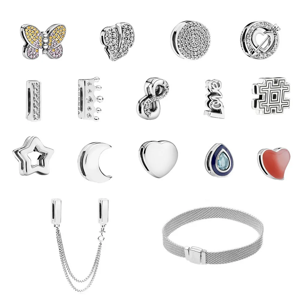 

925 Sterling Silver Beads Charm reflexions series Clip Stopper Charms CZ Fit charms Bracelets Women Jewelry