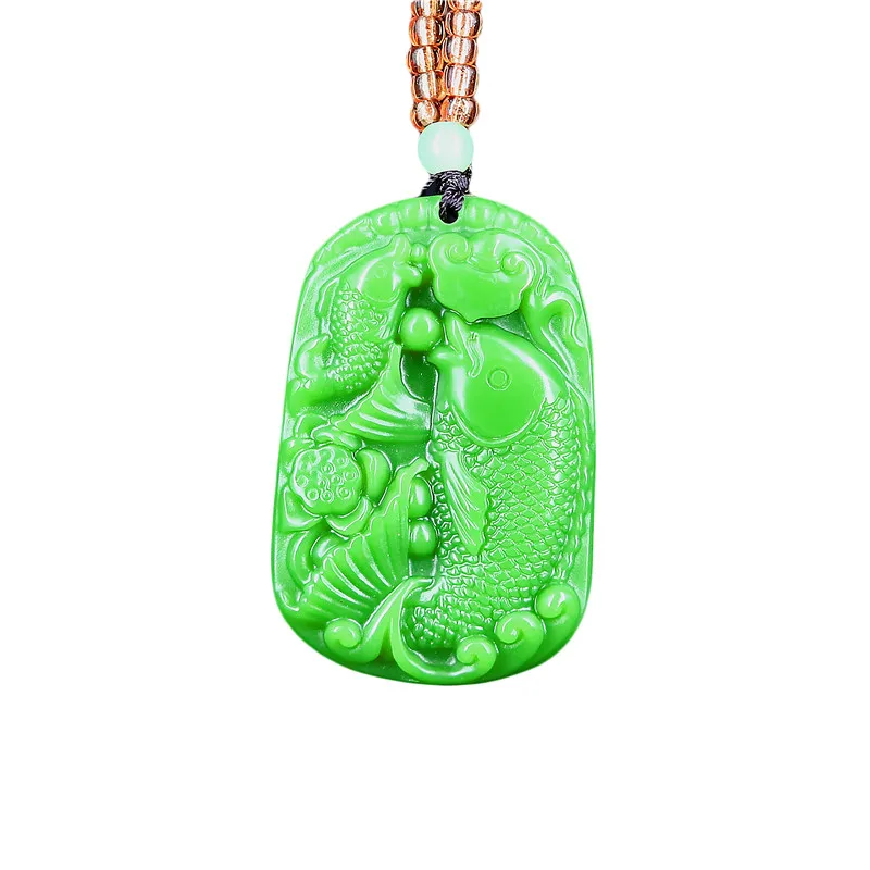 

Green Jade Carp Pendant Carved Chinese Jewelry Jadeite Fashion Amulet Necklace Charm Natural Gifts Fish