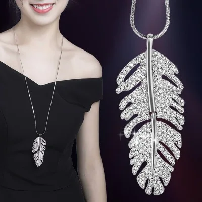 

Korean Fashion Necklace Feather Necklace Long Sweater Chain Statement Jewelry leaf necklace for Women collier femme collar Kolye, Silver,coffee gold
