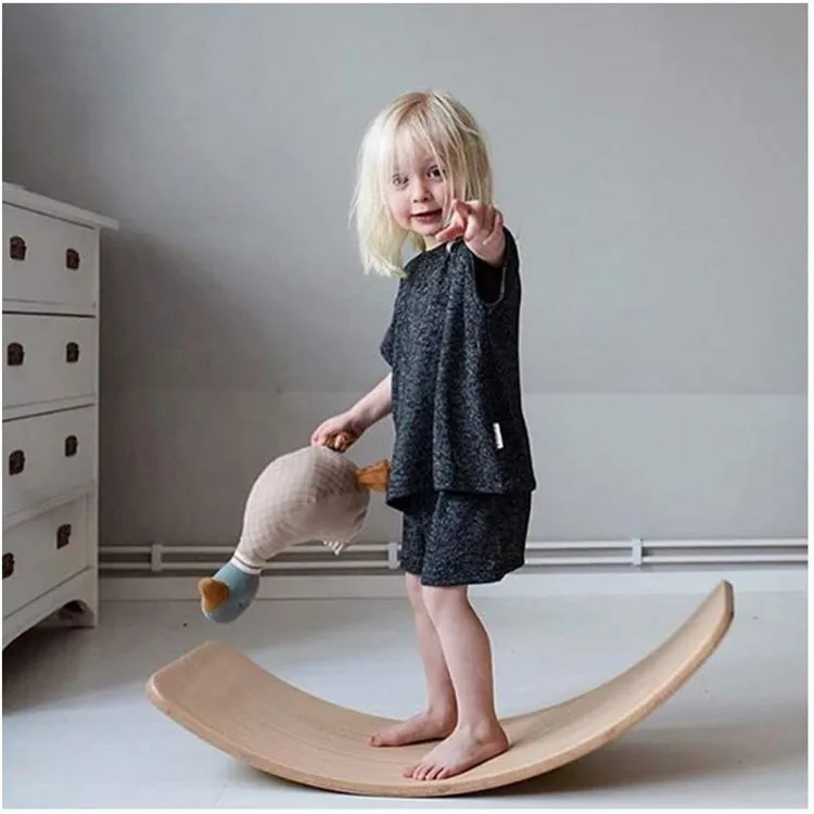 

ECO friendly toy surf wobbel board game wood kids fitness wooden balance board for kids, Original wood color
