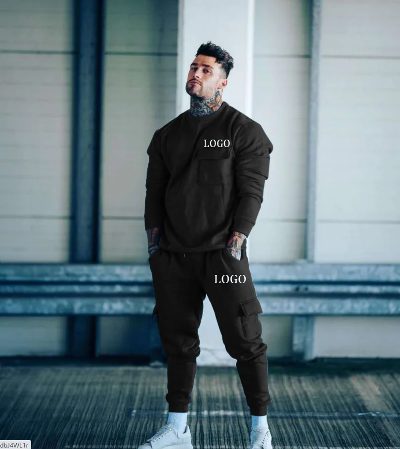 

High Performance Men Fitness Set Sports Long Sleeved Mens Suit Tooling Close up Fitness Suit Two Piece Suit, As picture