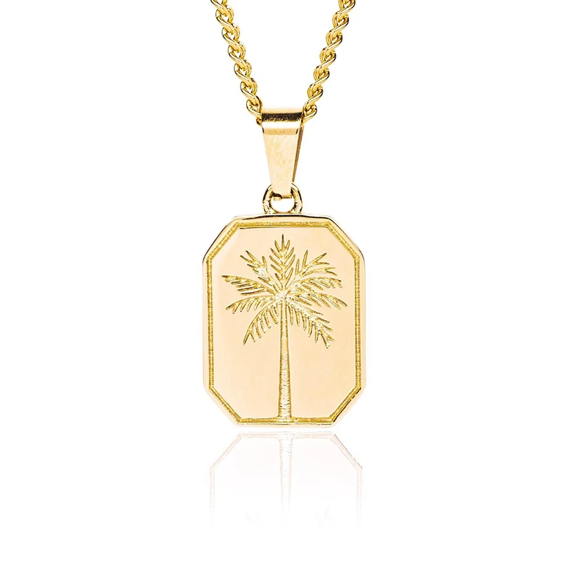 

Gemnel high quality 18k gold plated palms pendant curb chain tree necklace men jewelry