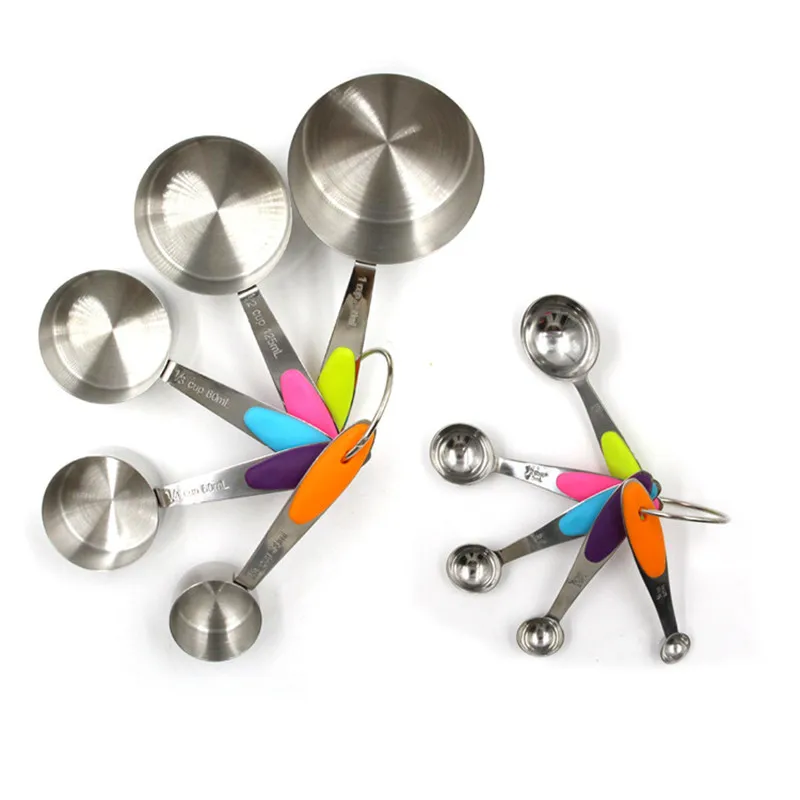 

Kitchen Measuring Tools 10 Piece Measuring Cups And Spoons Set Stainless Steel With Colorful Handle, Customized