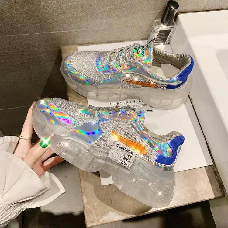 

Transparent Sneakers Women Harajuku Ladies Platform Jelly Shoes Laser Casual Shoes Woman fashion sneaker shoes