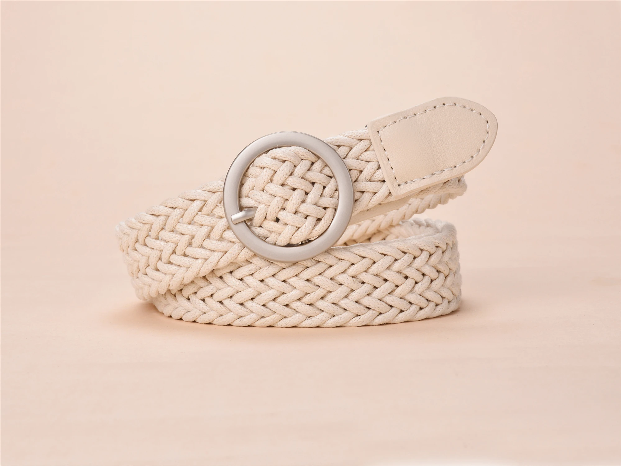 气质圈合金搭扣编织弹性织物女用腰带