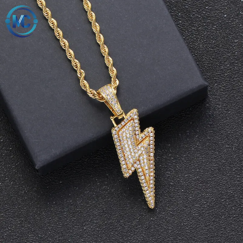

2021 Fashion Hiphop Jewelry Men's Lightning Pendant gold pave charm pendant necklace jewelry