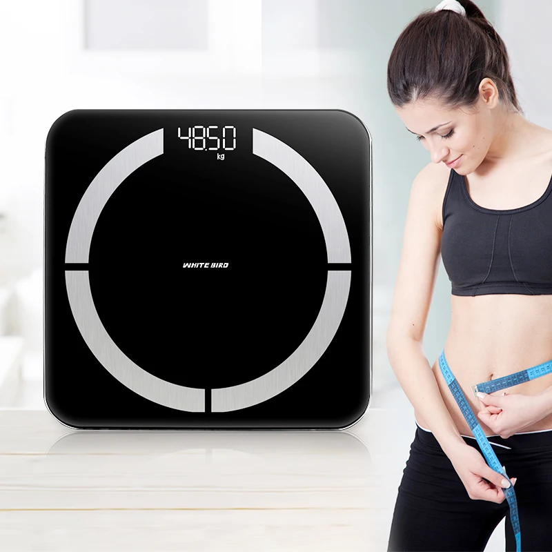 

BMI Bathroom Scale with Glass Digital Health Scale Weight Indication Body Fat and Water Content Testing Digital Display Support