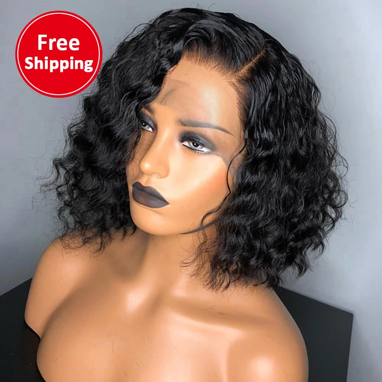 

Cross-border curly short hair real hair 13*4 Lace Front Wigs Remy Hair